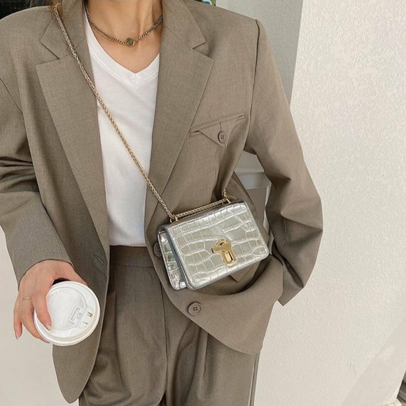 Silver Croc-Embossed Chain Bag Crossbody - Picture 4 of 4